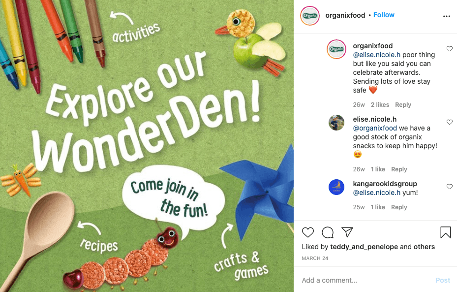 Instagram post from Organix wonder den campaign